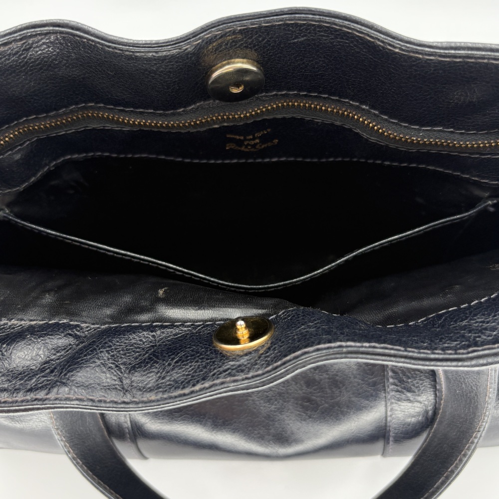 Vintage 70s 80s Robinsons Dark Blue Italian Leather Satchel Tote - Made In Italy - Picture 13 of 13